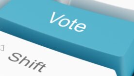 Keyboard with the word Vote written where the enter key normally is