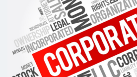 The word CORPORATION written out in big letters and highlighted in red. Surrounded by associated words relating to a corporation