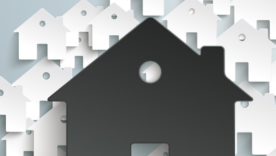 Infographic with white and black houses on the grey background
