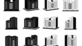 Building icons set, 3D company vector collection