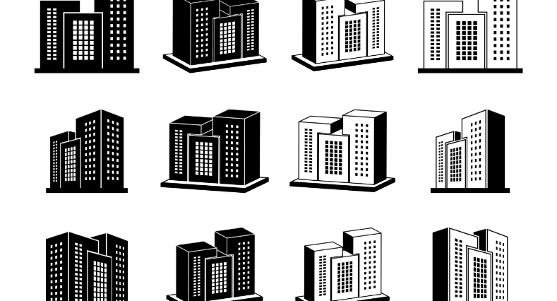 Building icons set, 3D company vector collection