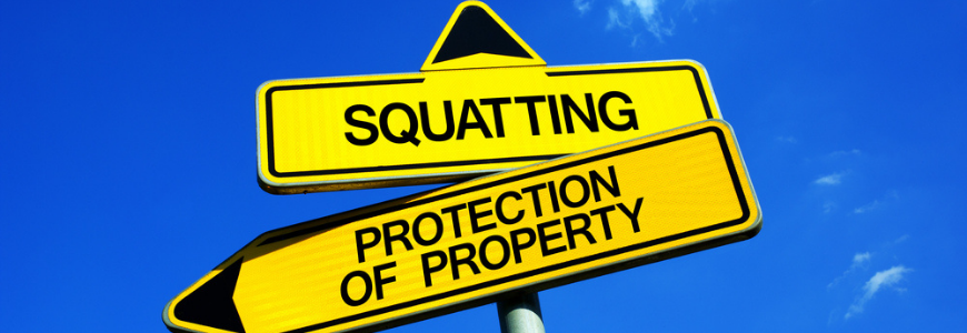 Traffic sign with two options - Squatting vs Protection of Property