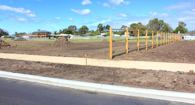 New road and footpaths in the making in a newly subdivided housing estate