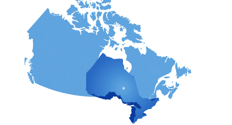 Map of Canada where Ontario province is pulled out