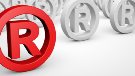 Registered trademark business concept with red icon and many others mark symbol on background 3D illustration