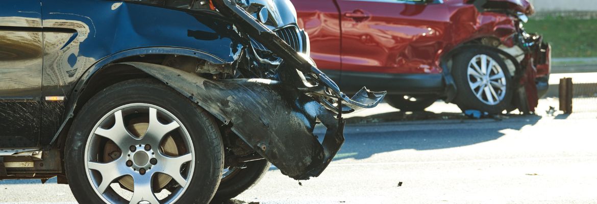 Car crash accident on road. damaged automobiles