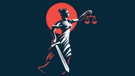 The goddess Themis with a sword of justice and weights in her hands.