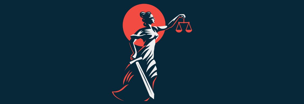 The goddess Themis with a sword of justice and weights in her hands.