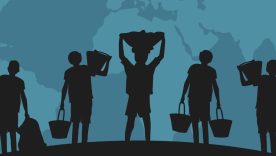 Child labour background with world map and children in black silhouette. Illustration concept of child abuse and exploitation.