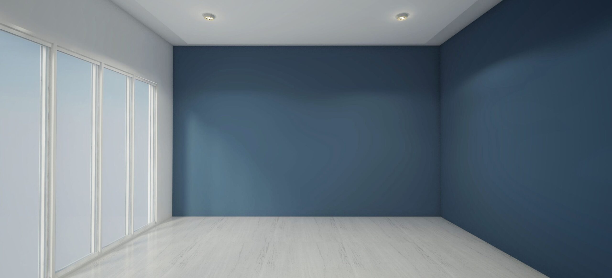 Empty room with Blue Color background wall
