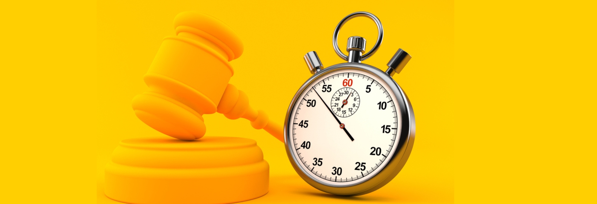 Law background with stopwatch in orange color. 3d illustration
