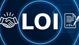 Graphic illustrating "LOI" with a handshake symbol and a document being signed, set against a blue technology-themed background.