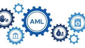AML (Anti-Money Laundering) Banner Concept Featuring Icons for Bank Security, Income Tracking, and Anti-Laundering Measures