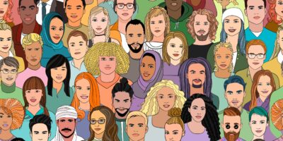 A large set of faces of young people of different cultural and ethnic backgrounds
