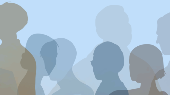 Silhouettes of diverse people in profile against a light blue background, overlapping to create a layered effect.
