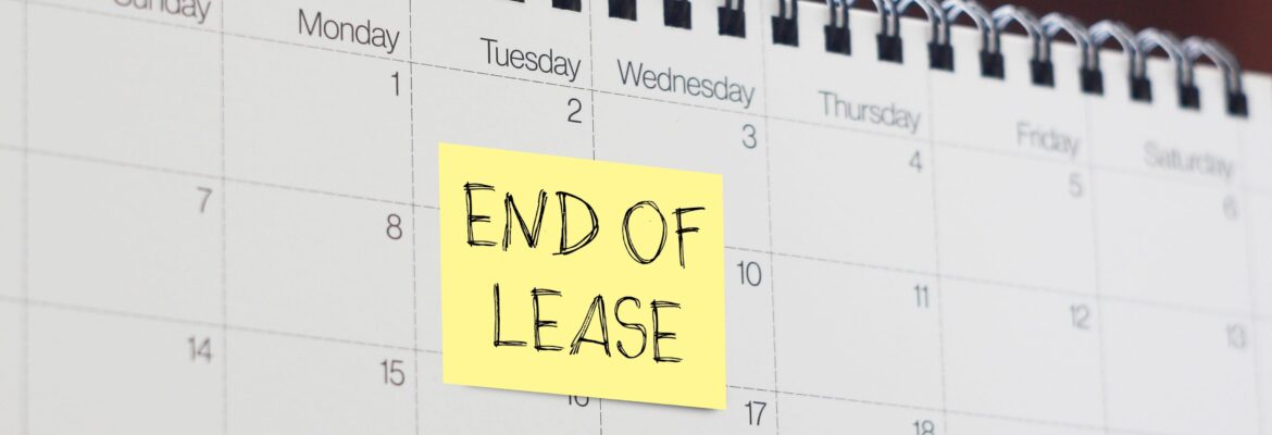 Lease Termination is shown using a post it note on a calendar with "End of lease" text