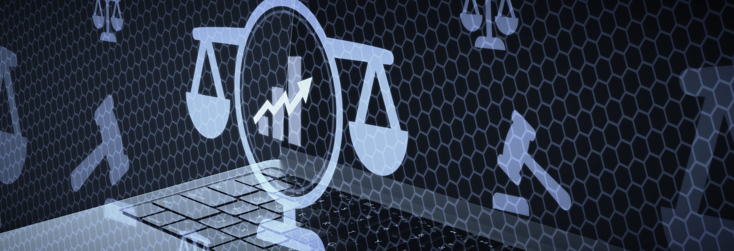 Digital Trade and Market Law Concept with Scales of Justice and Growth Graph on Laptop Background