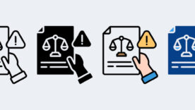 Legal Notice Icon: 4 hands each holding a sheet of paper depicting the scales of justice