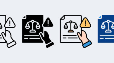 Legal Notice Icon: 4 hands each holding a sheet of paper depicting the scales of justice
