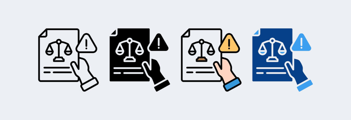 Legal Notice Icon: 4 hands each holding a sheet of paper depicting the scales of justice