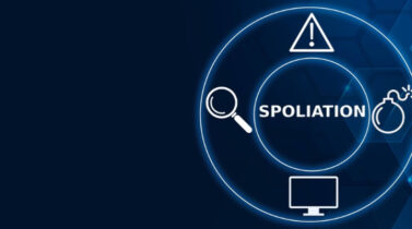 Spoliation tech concept: blue background with the word "spoilation" in the centre