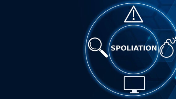 Spoliation tech concept: blue background with the word "spoilation" in the centre
