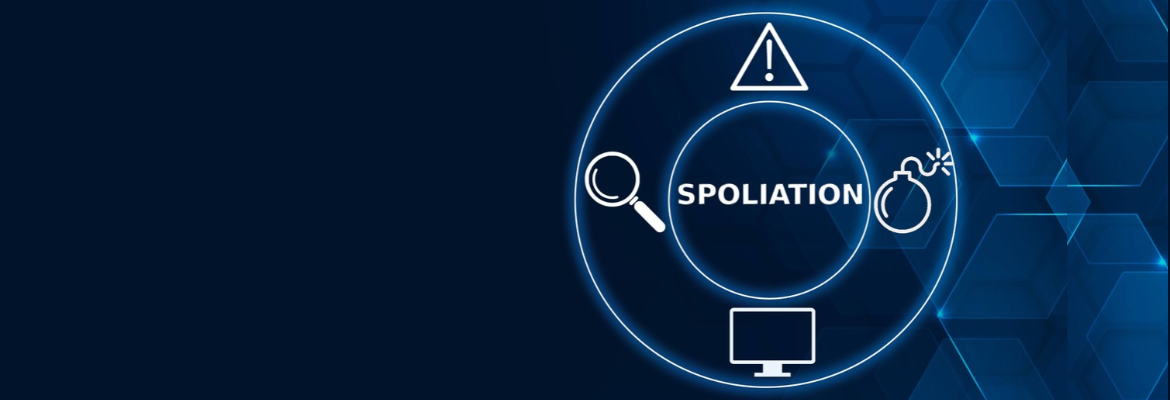 Spoliation tech concept: blue background with the word "spoilation" in the centre